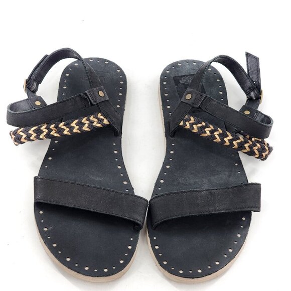 UGG NWOB Elin Flat Sandal Leather Braided Strap Black - Picture 6 of 8